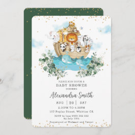 Invitación Moda Noah's Ark Greenery Cute Animales Baby Shower