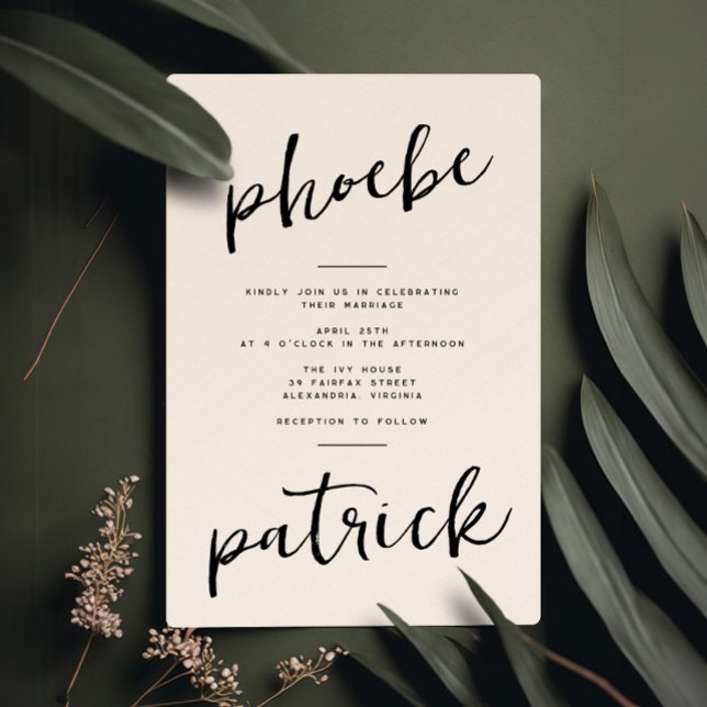Invitación Moda Nombre negrita moderno Boda blanco negro (Subido por el creador)