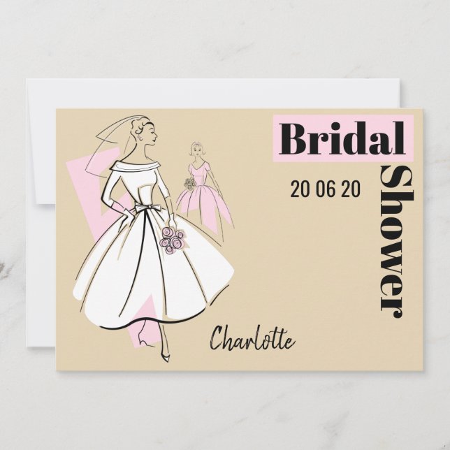 Invitación Moda Novia Neutral Bridal Shower horizontal (Anverso)