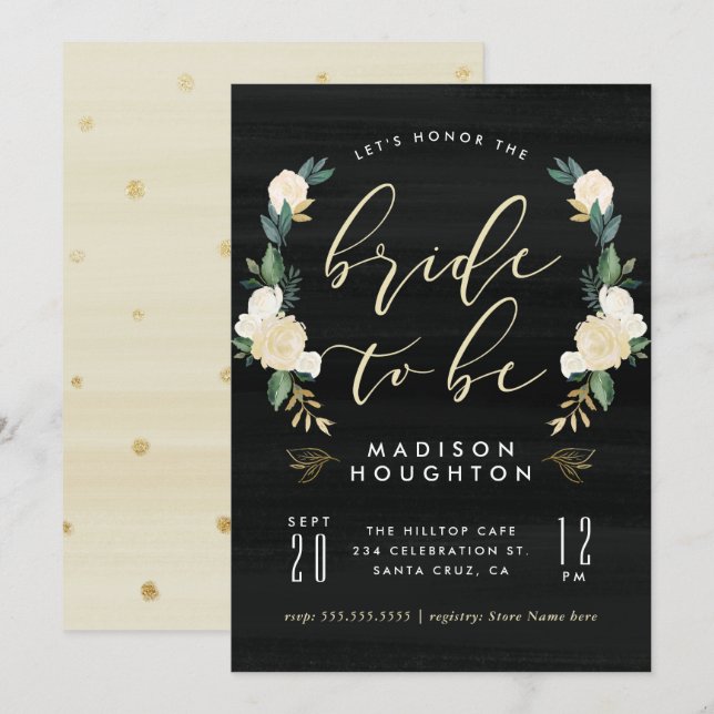 Invitación Moda Novia Para Ser Caligrafía Floral Ducha Bridal (Anverso / Reverso)