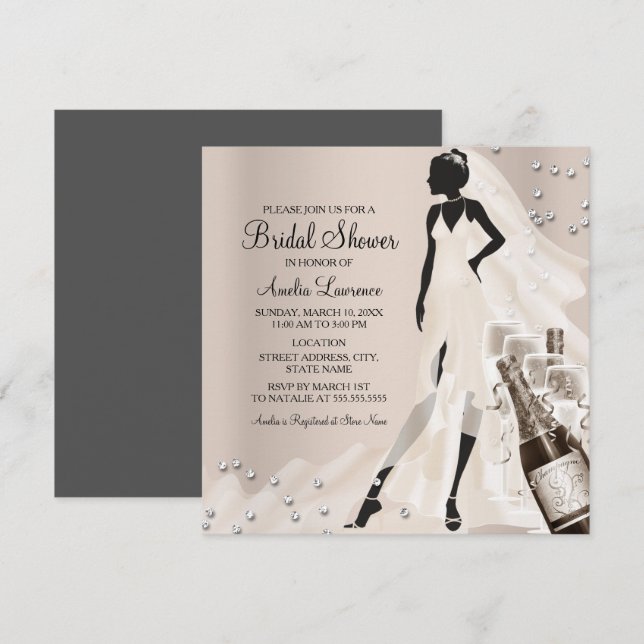 Invitación Moda Novia y Sparkle Diamond Bridal Shower 2 (Anverso / Reverso)