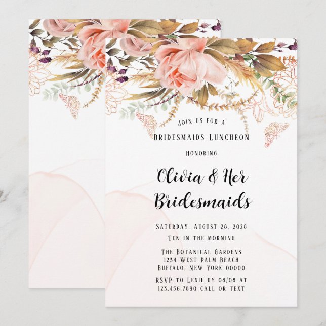 Invitación Moda Novias de Novias Botánicas Peony Butterfly Lu (Anverso / Reverso)