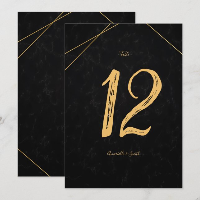 Invitación Moda Número de tabla de cuadro geométrico negro y  (Anverso / Reverso)