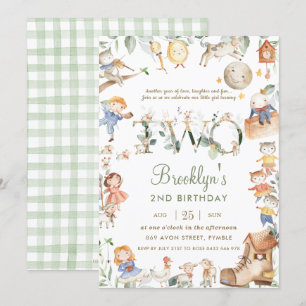 Invitación Moda Nursery Rhyme Greenery 2 cumpleaños Neutral