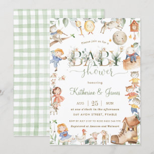 Invitación Moda Nursery Rhyme Greenery Baby Shower Neutral