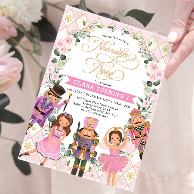 Invitación Moda Nutcracker Fiesta Soft Pink Floral Cumpleaños (Subido por el creador)