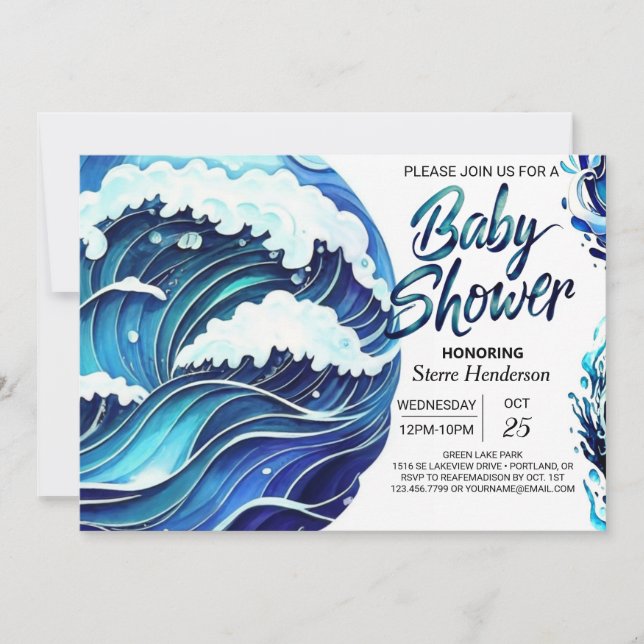 Invitación Moda Olas costeras Baby Shower (Anverso)