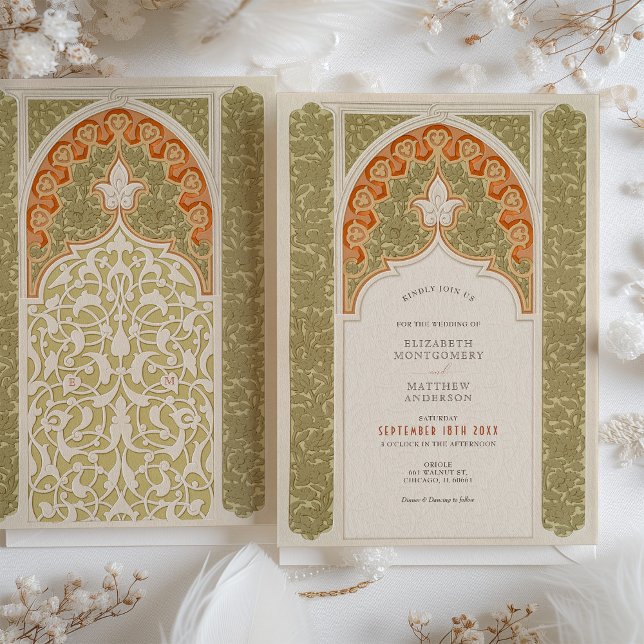 Invitación Moda Olive & Coral Art Nouveau Lace Boda (Subido por el creador)