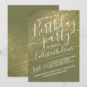 Invitación Moda Olive Green Sparkly Purpurina Ombre Cumpleaño