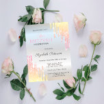 Invitación Moda Ombre Purpurina Dris Plata Bat Mitzvah<br><div class="desc">Una invitación moderna,  de moda y glamurosa,  con goteos purpurinas sobre un fondo plateado.</div>