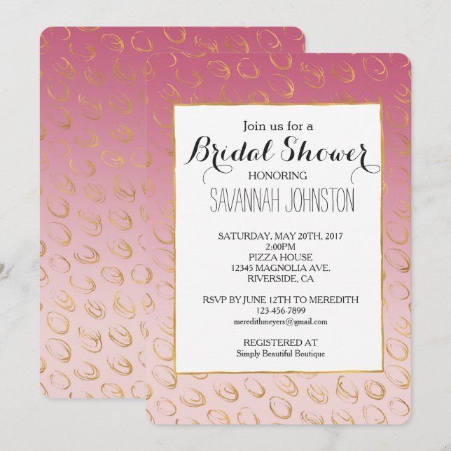 Invitación Moda Ombre rosa Oro  Círculos ducha de novia (Anverso / Reverso)