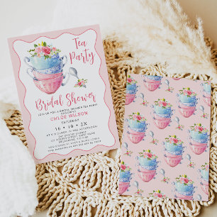 Invitación Moda Onda Rosa Floral Bridal Ducha Té Fiesta