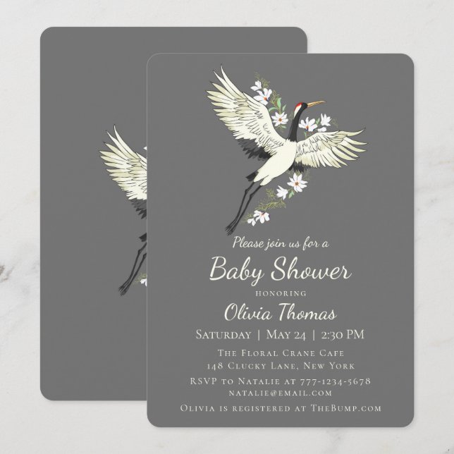 Invitación Moda Oriental Crane Baby Shower (Anverso / Reverso)
