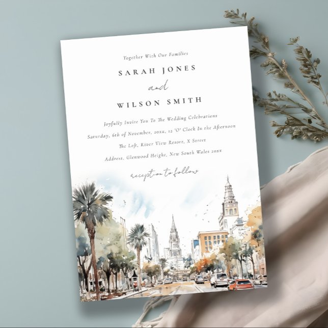 Invitación Moda Orlando Florida Skyline Watercolor Boda (Subido por el creador)