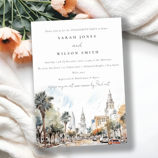 Invitación Moda Orlando Florida Skyline Watercolor Engagement (Subido por el creador)