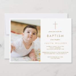 Invitación Moda Oro Bautismo foto bebé