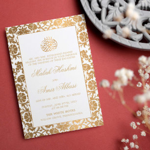Invitación Moda Oro boda musulmán blanco oriental