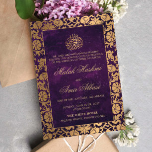 Invitación Moda Oro boda musulmán púrpura oriental