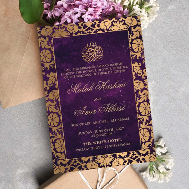 Invitación Moda Oro boda musulmán púrpura oriental (Subido por el creador)