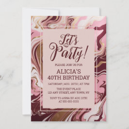 Invitación Moda Oro Borgoña Marble Rosa Fluid Cumpleaños