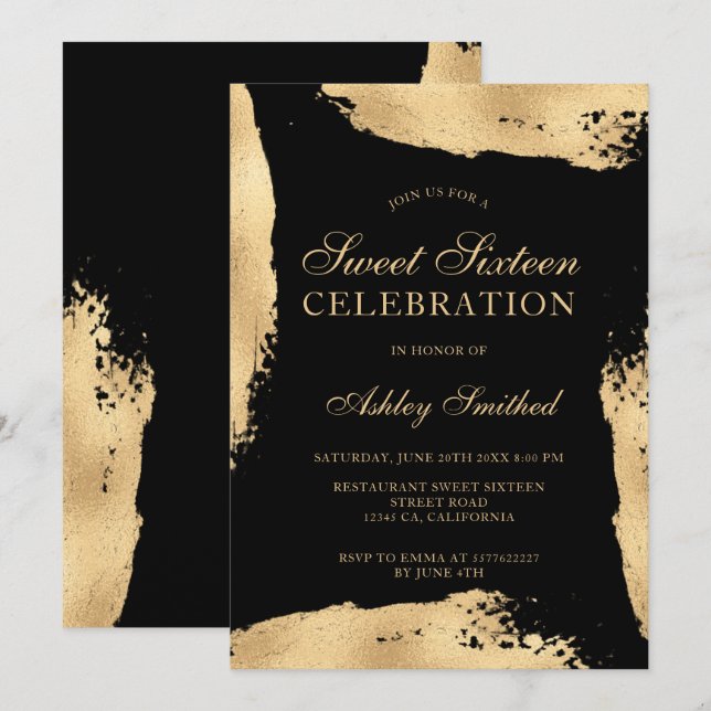 Invitación Moda oro brusco Relieve metalizado metálico dulce  (Anverso / Reverso)