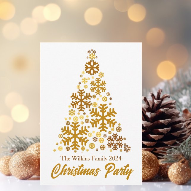 Invitación Moda Oro copos de nieve Fiesta de árbol de Navidad (Subido por el creador)