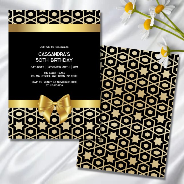 Invitación Moda Oro Egipto Geometric Gold Bow Black Birday (Subido por el creador)