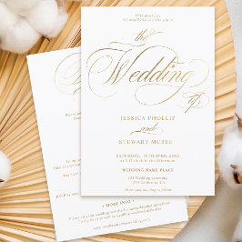 Invitación Moda oro elegante todo en un boda de caligrafía