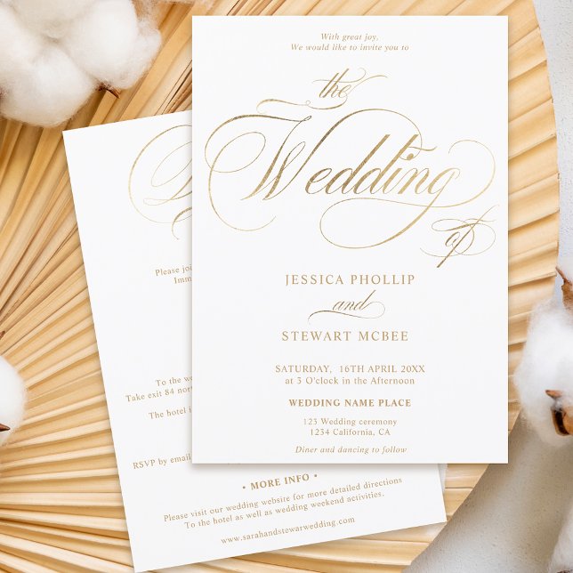 Invitación Moda oro elegante todo en un boda de caligrafía (Subido por el creador)