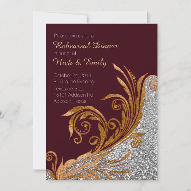 Invitación Moda Oro Florecimiento Boda Ensayo Cena (Anverso)