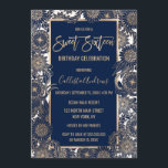 Invitación Moda Oro Marina Azul Ilustracion Floral Dulce 16<br><div class="desc">Esta singular invitación Sweet 16 es un patrón de ilustracion floral dibujado a mano, repleto de Relieve metalizado de oro falso impreso y azul marino con tipografía de trazo de pincel personalizado. Su diseño artístico, elegante y de moda es la elección perfecta para el chica de cumpleaños moderno y moderno....</div>