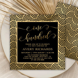 Invitación Moda Oro Negro Cien Guiones 100 cumpleaños