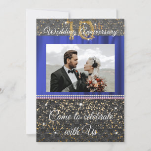 Invitación Moda Oro Negro y Perlas 10° Aniversario Boda