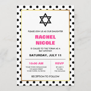 Invitación Moda Oro negro y puntos rosados de polka murmuran 