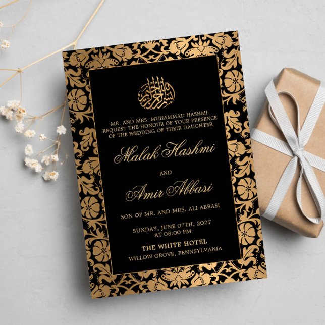 Invitación Moda Oro Oriental boda musulmán negro (Subido por el creador)