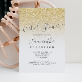 Invitación Moda oro purpurina guión blanco ducha de novia