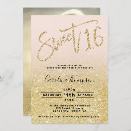 Invitación Moda oro purpurina guión moda rubor Sweet 16 foto