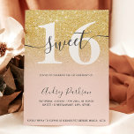 Invitación Moda oro purpurina rosa rosa chicle Sweet 16<br><div class="desc">purpurina dorado amarillo moda escritura rosa pastel caligrafía tipografía caligrafía de escritura dulce 16 cumpleaños invitación a fiesta. Perfecto para un elegante y moderno fiesta dulce dieciséis.</div>