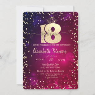 Invitación Moda Oro Tiara, Diamantes Fiesta de Cumpleaños 18