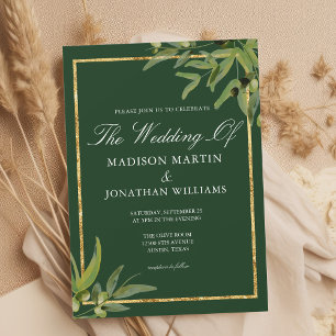 Invitación Moda Oro Verde Oscuro Vino Botánico Otoño Boda