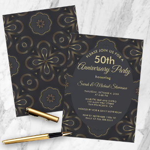 Invitación Moda Oro y Negro 50 Boda Aniversario Fiesta