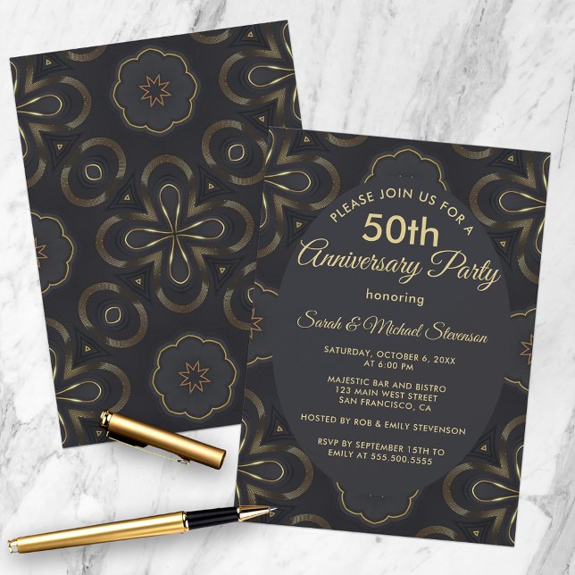 Invitación Moda Oro y Negro 50 Boda Aniversario Fiesta (Subido por el creador)