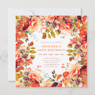 Invitación Moda otoño acuarela Floral 60 cumpleaños otoño