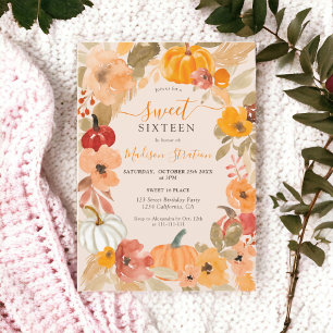 Invitación Moda otoño Boho calabaza floral Sweet 16 cumpleaño