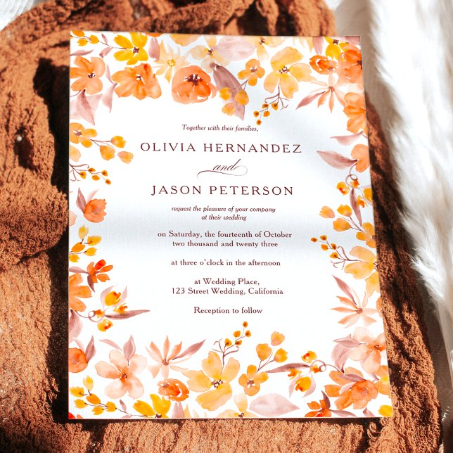 Invitación Moda otoño otoño naranja floral acuarela boda (Subido por el creador)