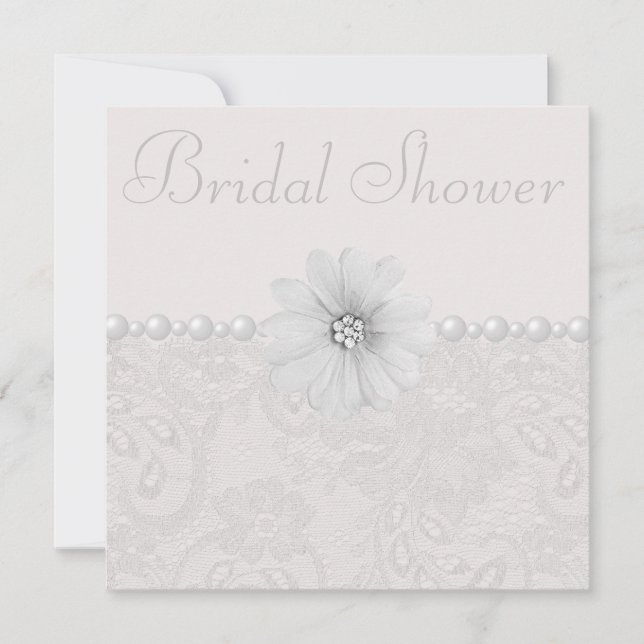 Invitación Moda Paisley Lace, Flores y Perlas Bridal Shower (Anverso)