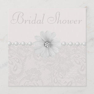 Invitación Moda Paisley Lace, Flores y Perlas Bridal Shower