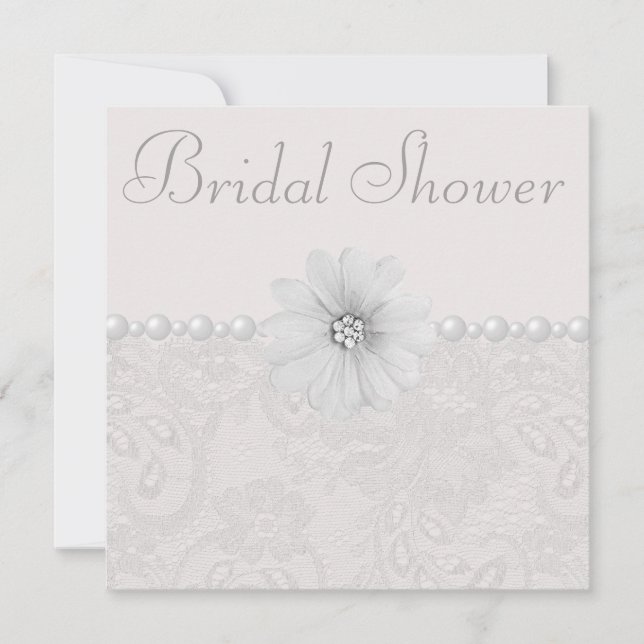 Invitación Moda Paisley Lace, Flores y Perlas Bridal Shower (Anverso)
