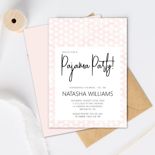 Invitación Moda Pajama Fiesta Pastel Pink Polka Dots (Subido por el creador)