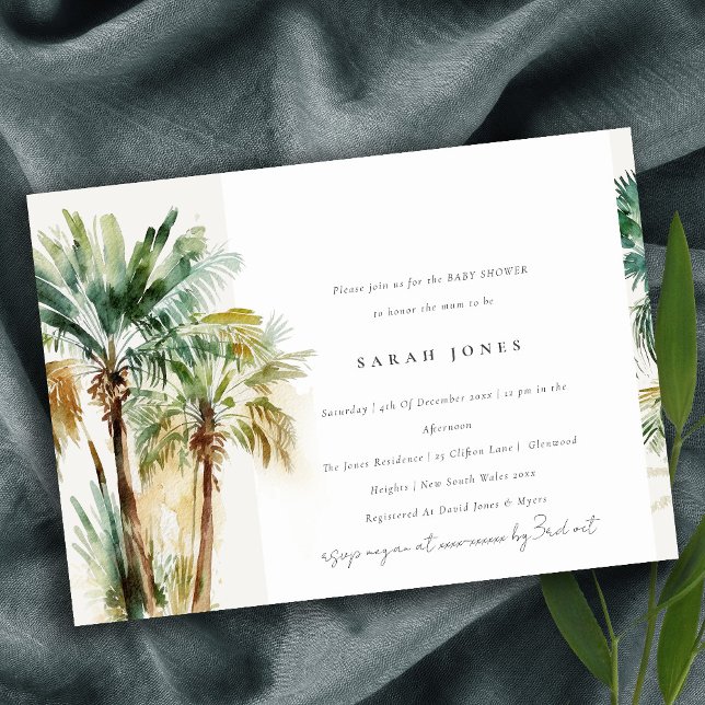 Invitación Moda Palm Trees de acuarela tropical Baby Shower (Subido por el creador)